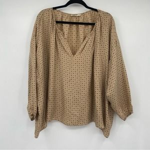 MES DEMOISELLES WOMEN'S FRENCH SILK TAN & BLACK PULLOVER BLOUSE SIZE 40 US 8